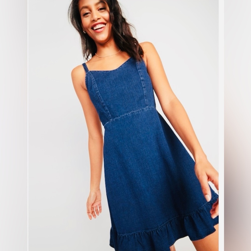Old Navy Women’s Denim Sleeveless Dress Flirty Ruffles NEW